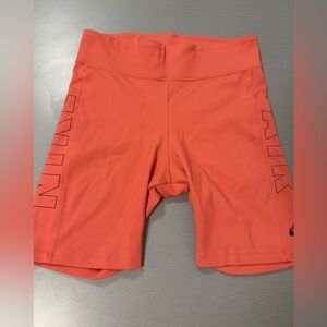 Nike Air Ribbed Bike Shorts Coral Orange Logo Athletic Womens